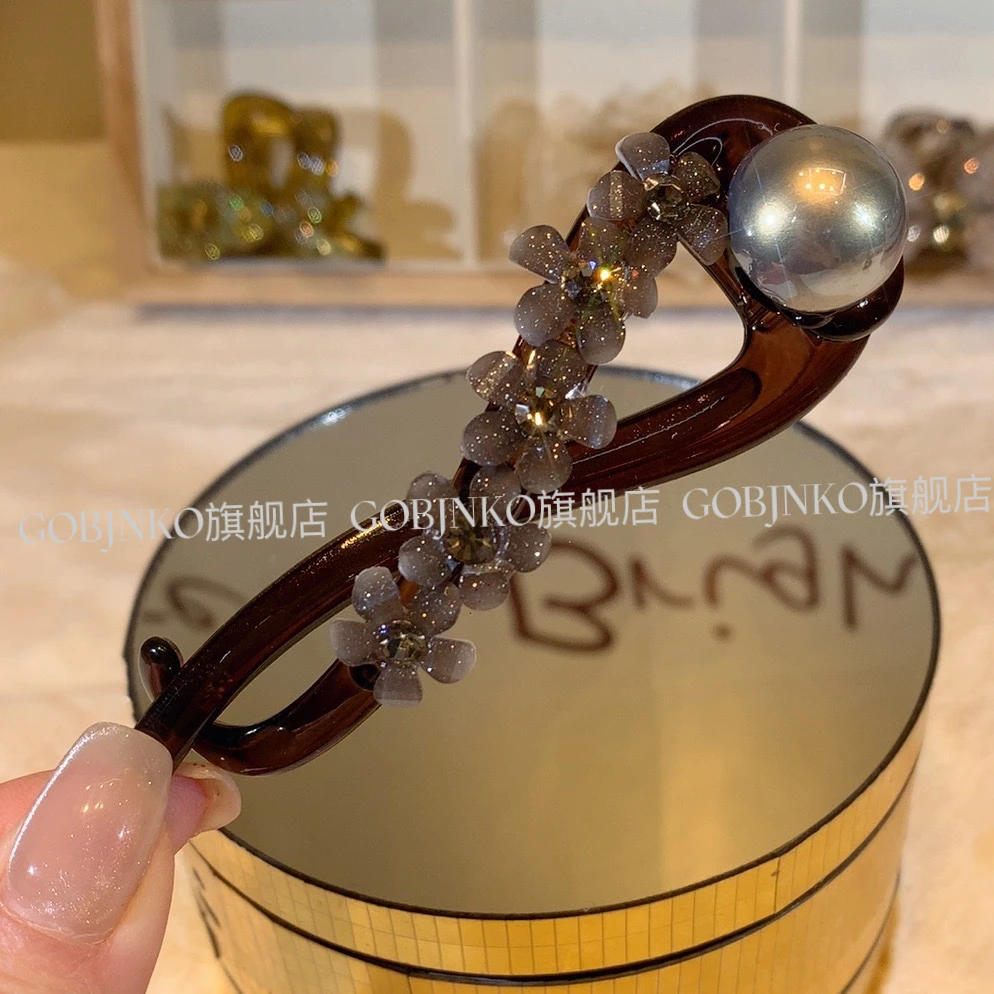 GOBJNKO韩版小花扭扭夹发夹气质轻奢百搭发卡复古法式简约横夹