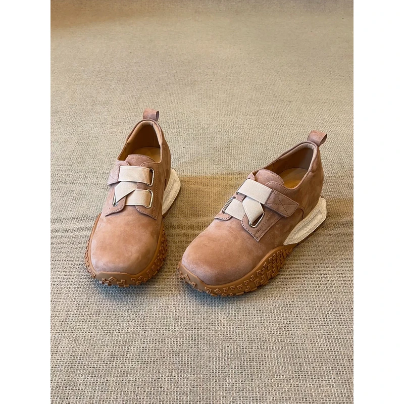 nnmiss·34-40/6cm复古圆头深口单鞋松紧带魔术贴内增高厚底德训鞋