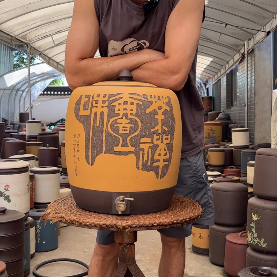 紫砂茶叶罐龙头款水缸