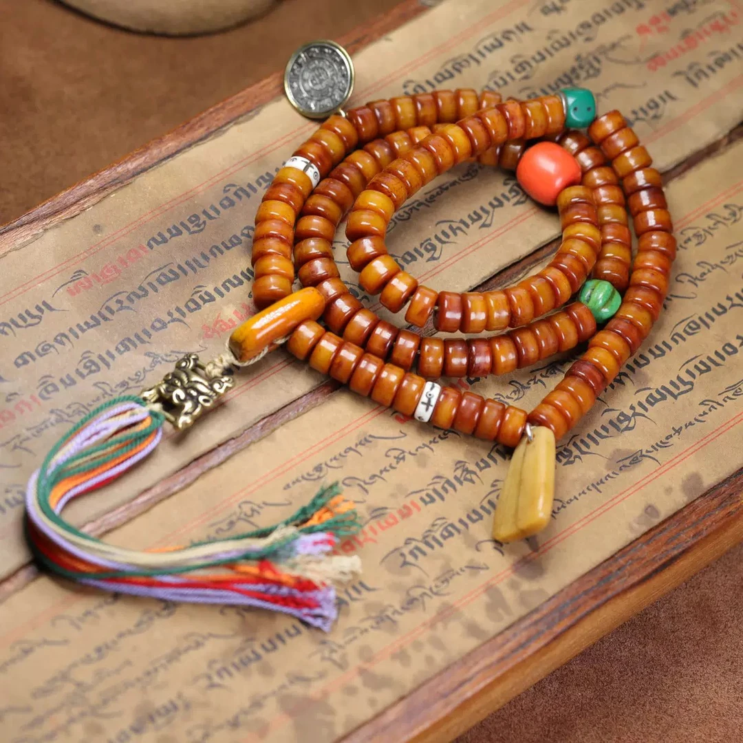 非金属皮质项链 藏式牦牛骨串药片珠长款桶珠项链西藏DIY饰品文玩