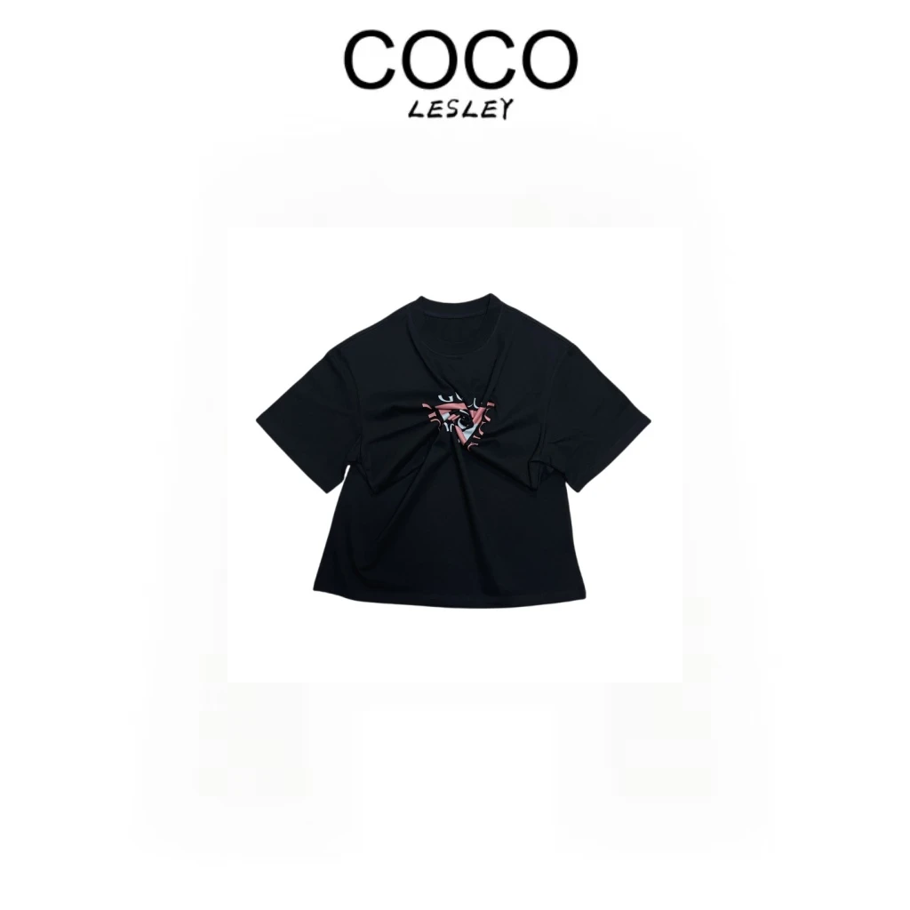 【COCO LESLEY】夏季圆领百搭时尚短袖T恤22522黑