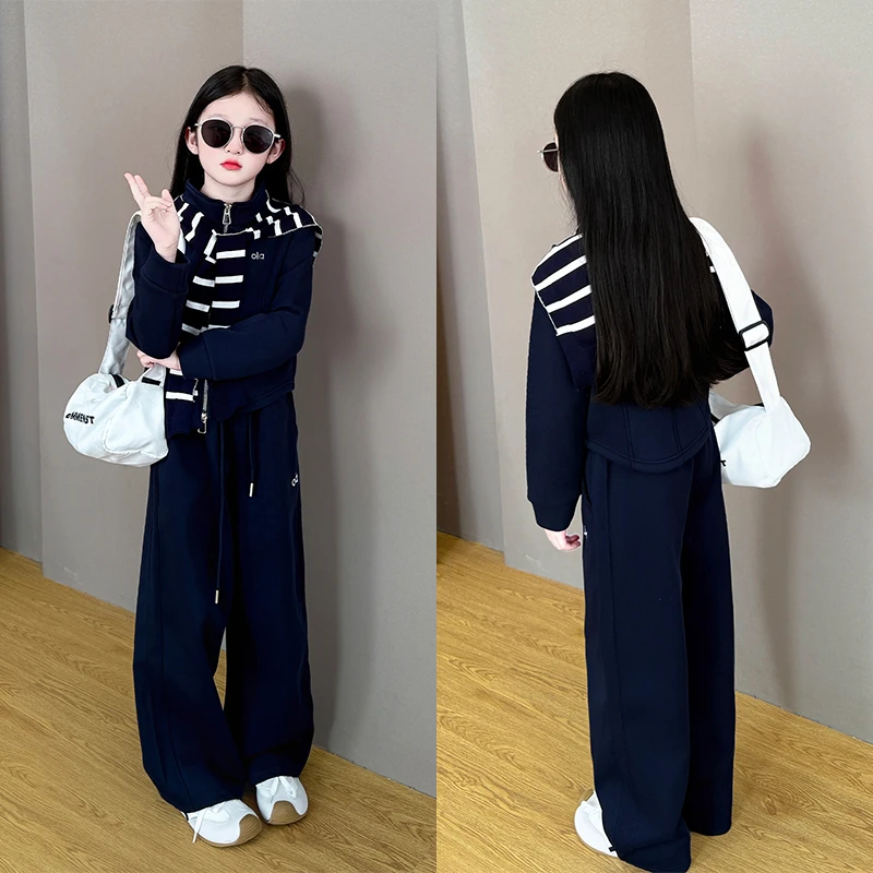 女童2025新款中大童韩版洋气春秋季休闲披肩外套宽松休闲裤套装潮