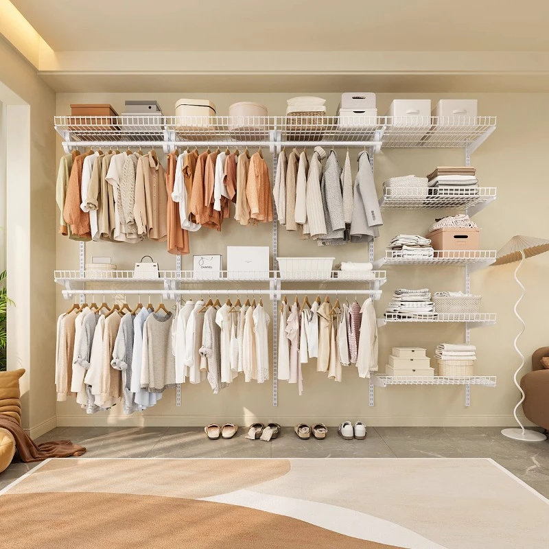 衣柜家用卧室金属框架全挂式柜子简易组装钢架衣橱顶天立地衣帽间