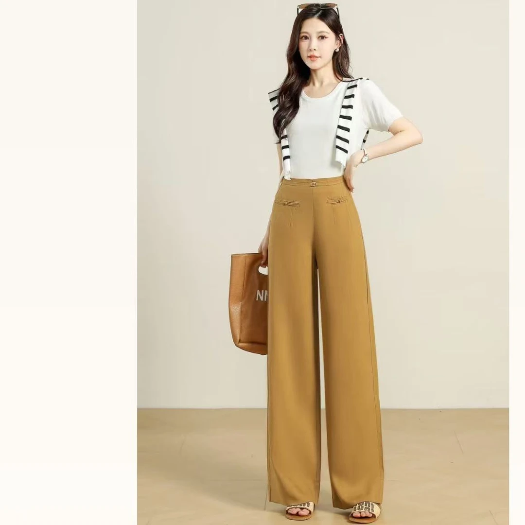 【专柜同款】薄款汉麻吸湿透气垂坠感舒适百搭窄版阔腿裤2553