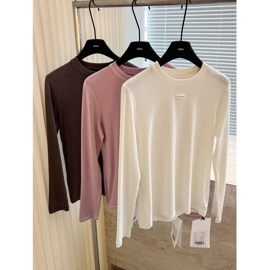 现货「MUMU CHAU」【四季予你】牛奶绒女秋季宽松长袖圆领打底T恤LC02