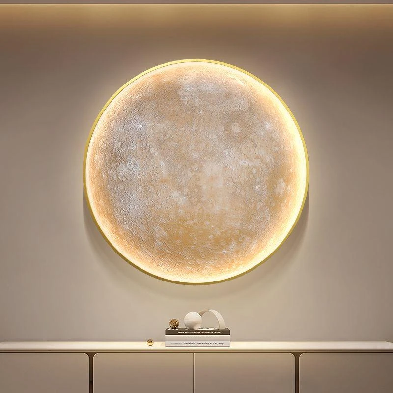 现代轻奢玄关装饰画月球卧室圆形壁灯画高级感客厅沙发背景墙挂画