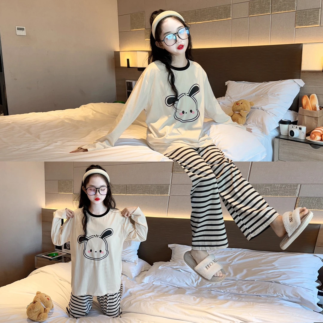女童春秋款卡通睡衣2025新款女孩长袖纯棉家居服宽松儿童韩版秋装