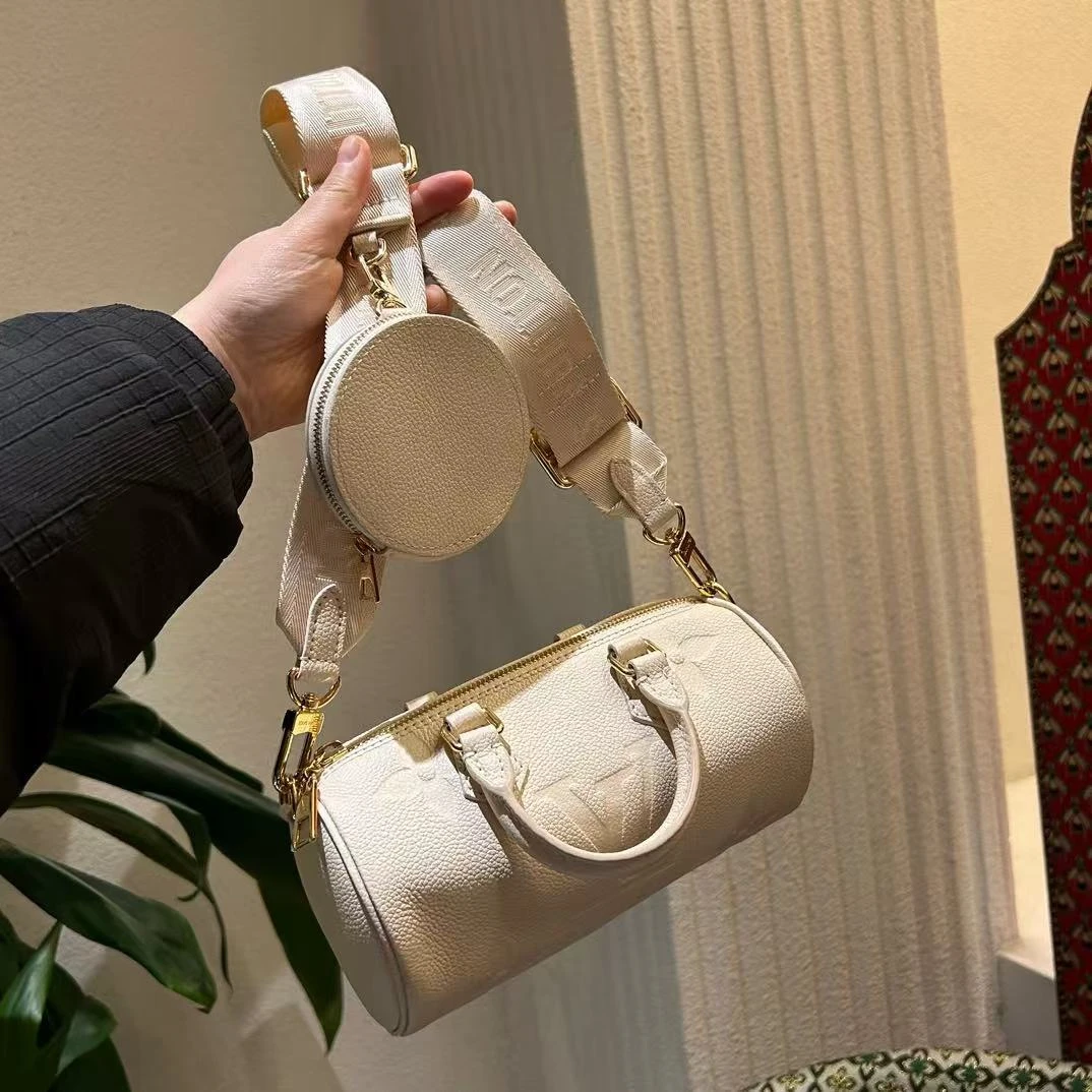 95新 LouisVuitton/路易威登 奶昔白全皮巴比龙圆桶包