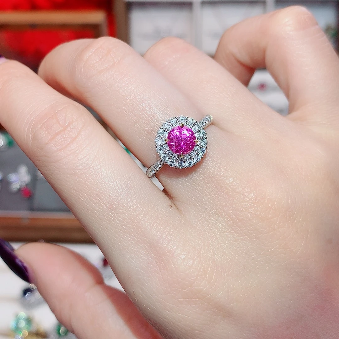 彩色蓝宝石18K金镶嵌戒指1.15ct/天然宝石/七天无理由