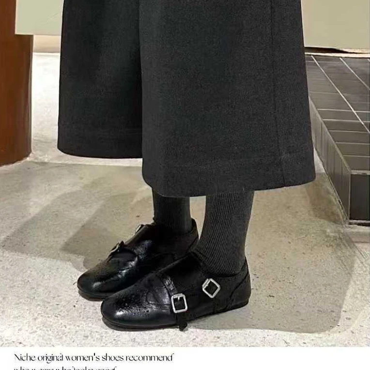 防滑秋季巴洛克复古英伦风金属扣雕花圆头乐福鞋小皮鞋6608-16