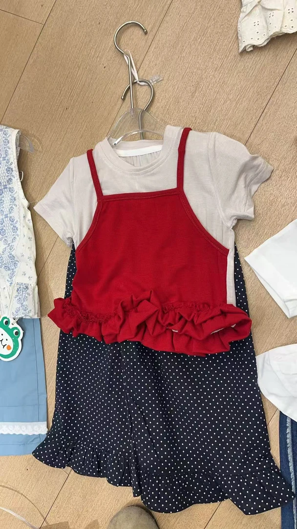 甜美蓬松花边短袖➕波点九分裤套装小童夏季