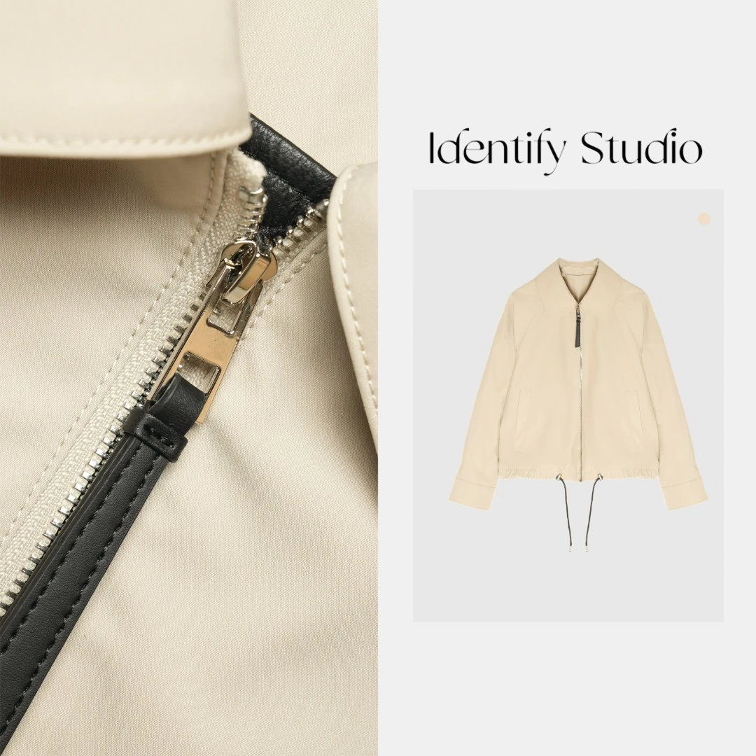IDENTIFY"光影之诗"春季新款老钱风下摆抽绳短款夹克外套上衣25SS