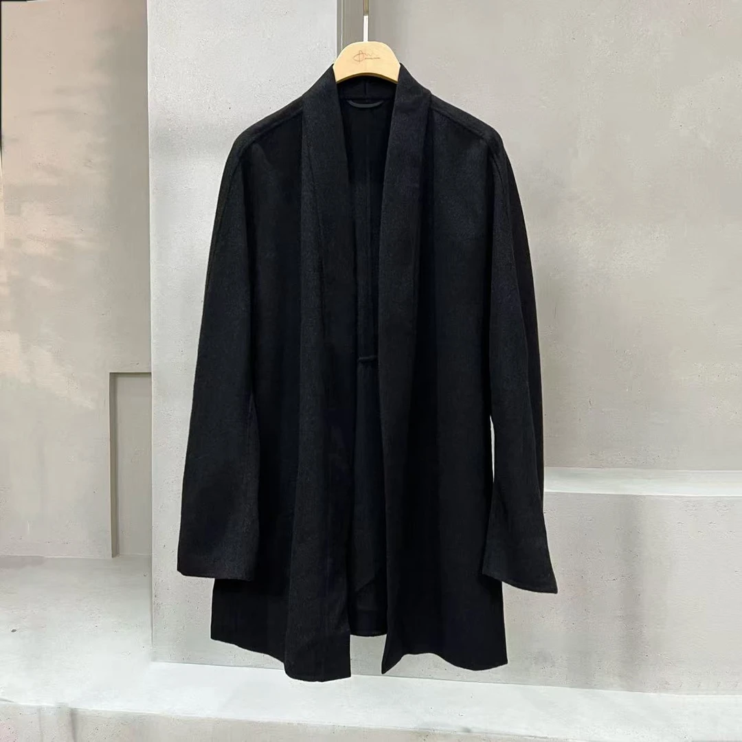 Li Wang/里望设计师款  轻薄舒适山羊绒+羊毛 中长款时尚开衫外套