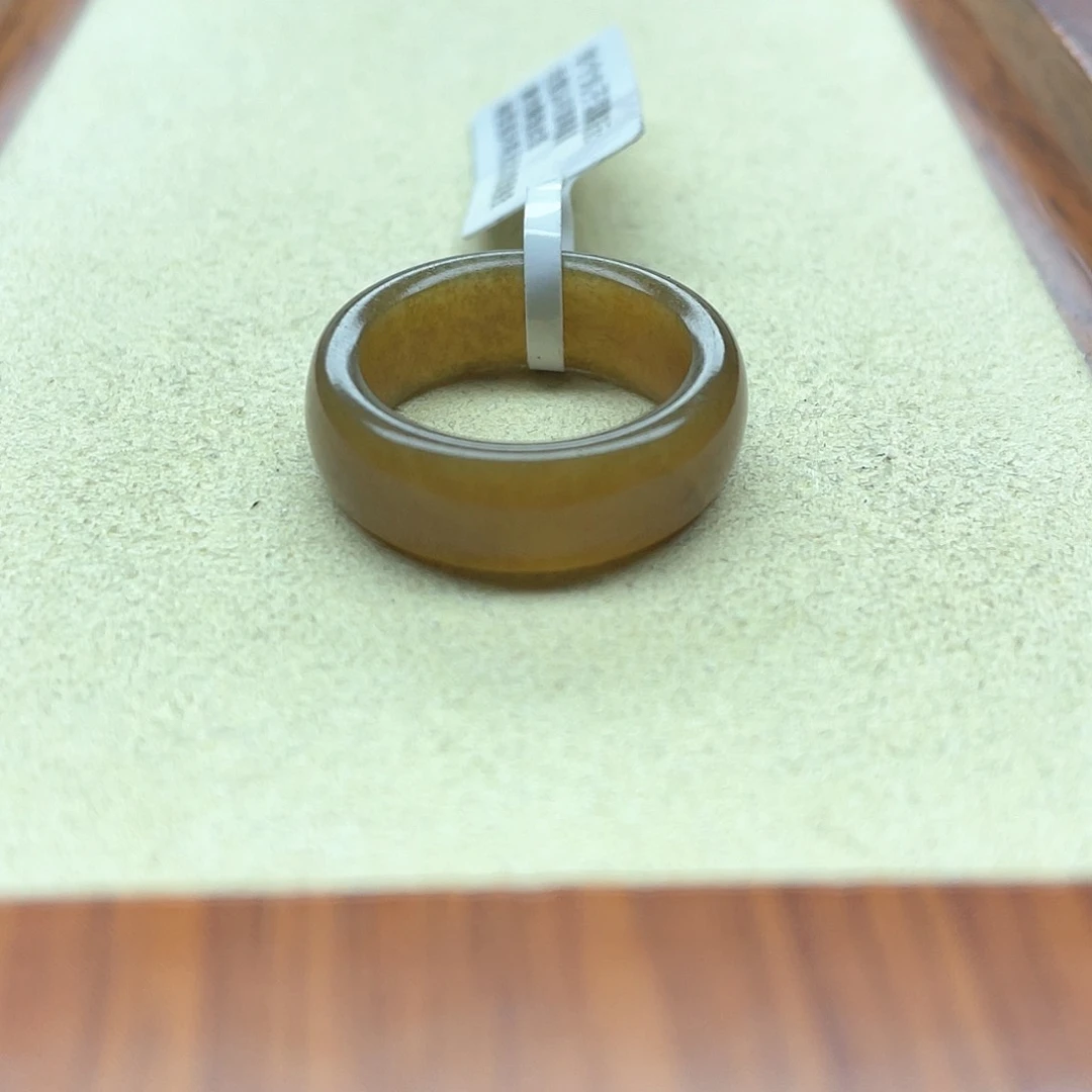 未镶嵌戒指和田玉60深咖啡糖宽条13码