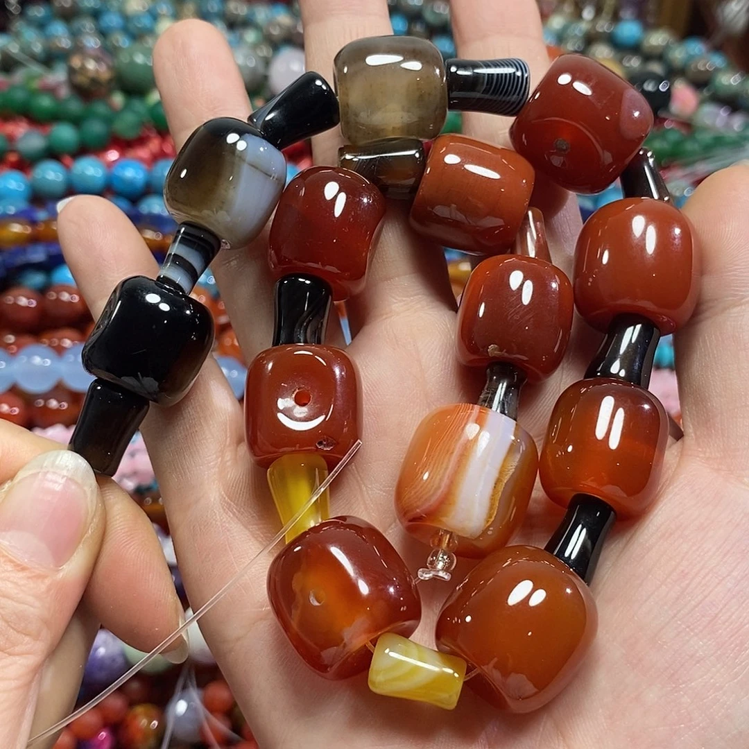 玛瑙/玉髓未镶嵌珠宝半成品玛瑙三通一条卡20mm