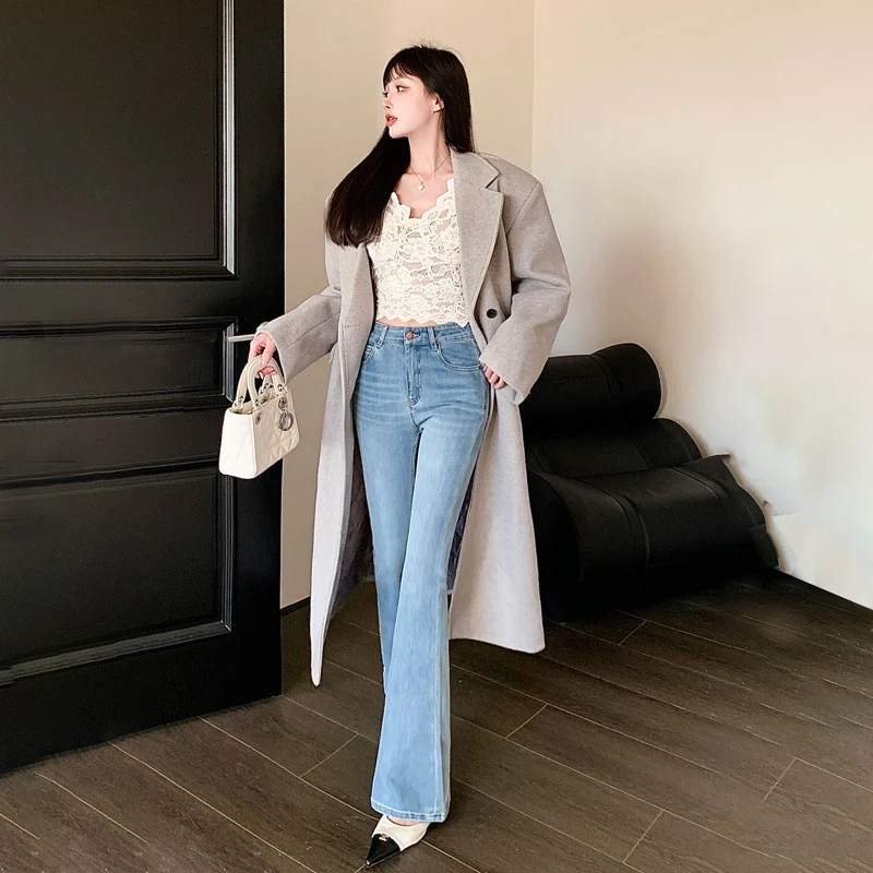 辰纯牛仔裤浅色喇叭裤女修身气质时尚显瘦高腰春季裤子长裤微喇