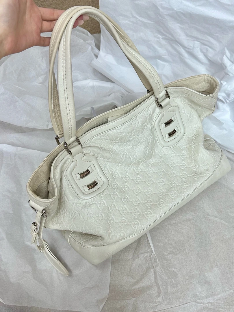 95新 GUCCI/古驰 gucci白色老花手提包