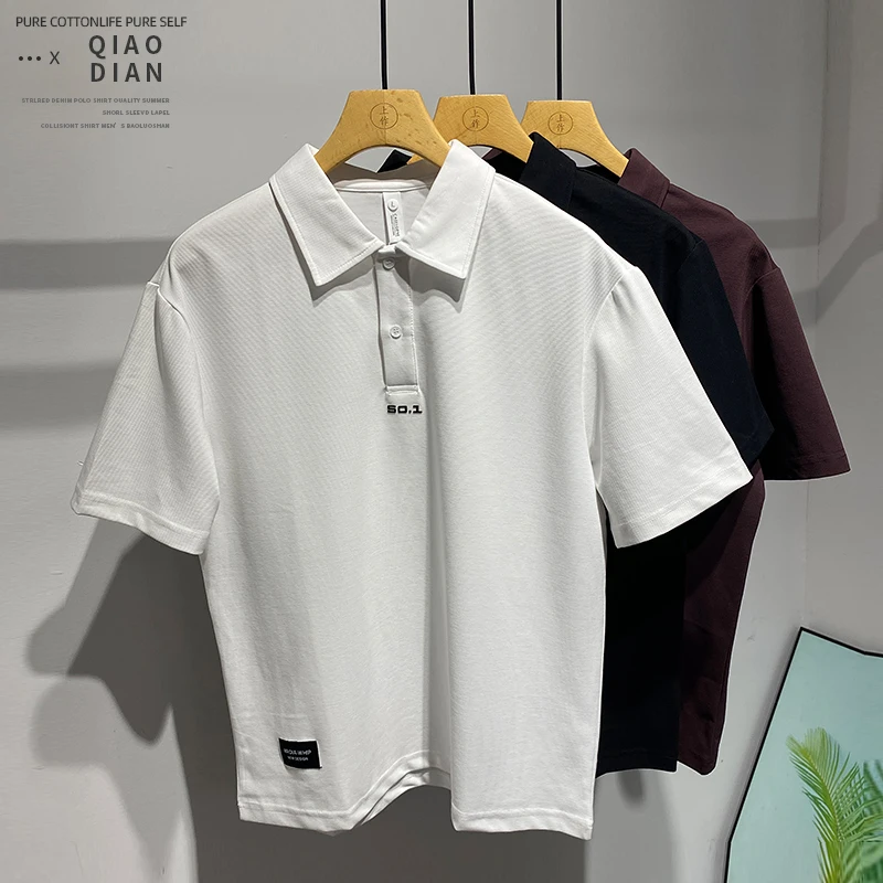 百搭拼接时尚潮流风设计宽松翻领上衣夏季个性休闲男士短袖Polo衫