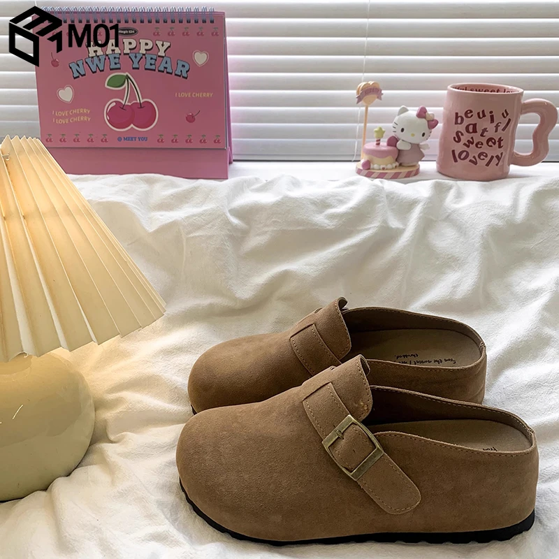M01小个子内增高凉拖鞋女外穿2025新款复古包头半拖鞋厚底勃肯鞋
