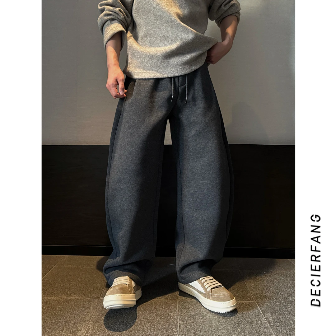 25秋美式复古纯色宽松垂感弯刀卫裤男潮牌简约百搭休闲长裤