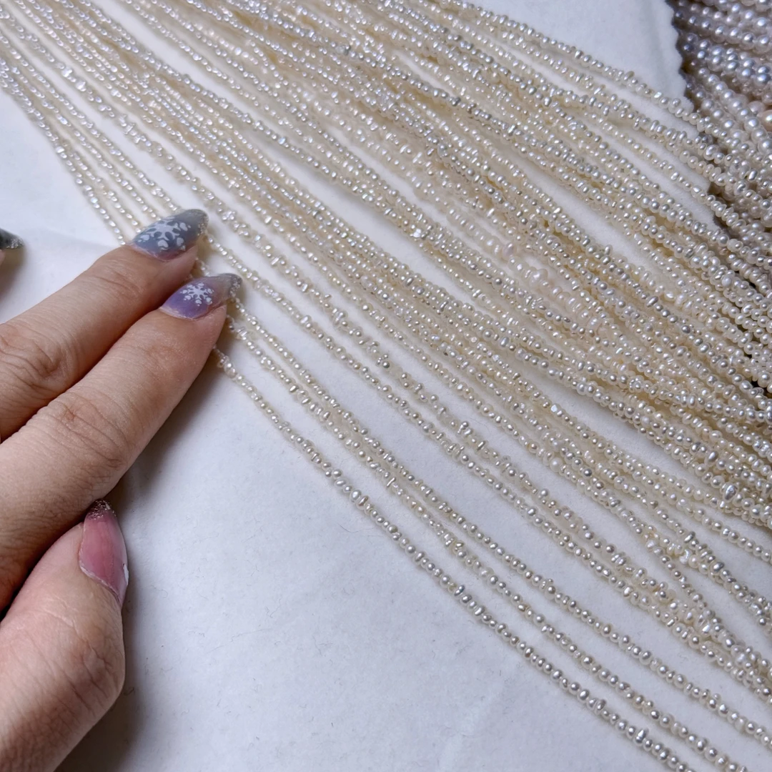 4号2mm左右罕见极细keshi/超级小渣渣链天然淡水珍珠项链无核diy