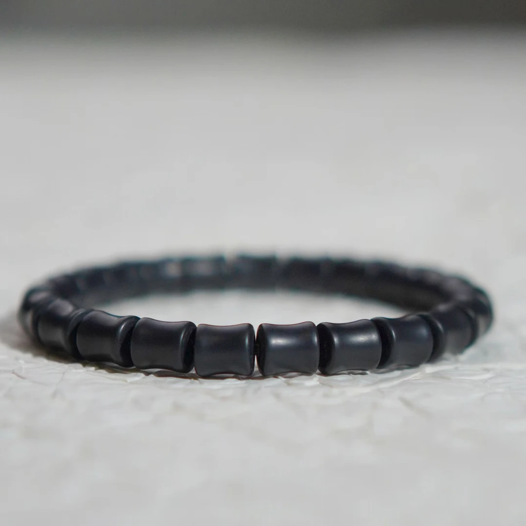 华夏天然和田玉墨玉竹节手串（多样性发其一）