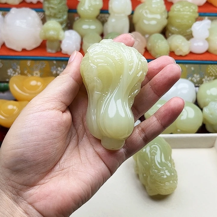 幸***！石材白菜收吧摆件