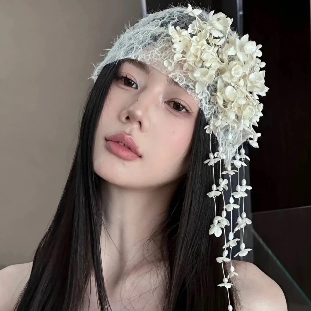 新款新娘头饰婚纱配饰高级感复古蕾丝网纱冷帽女仙气森系大气简约