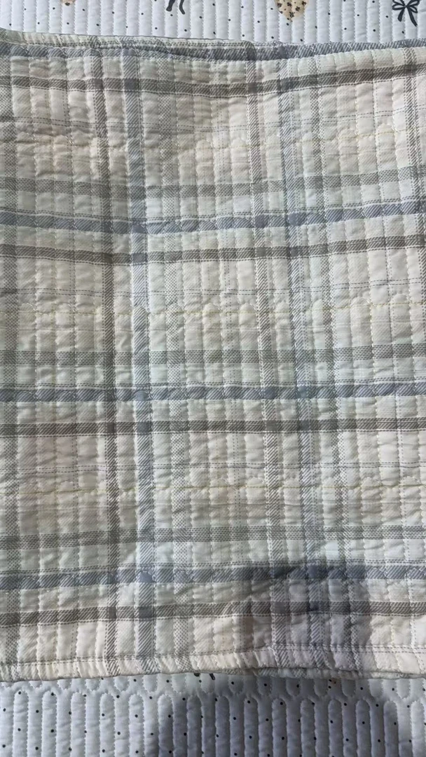 雅致蓝格枕套48*74莫代尔棉加厚绗缝