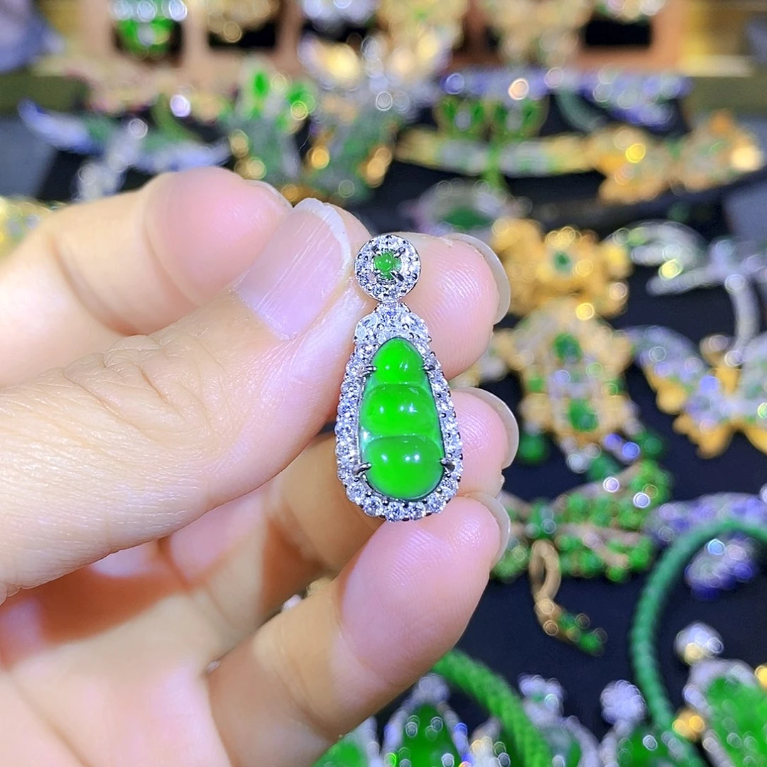 吊坠(不含链)银S925镶嵌翡翠