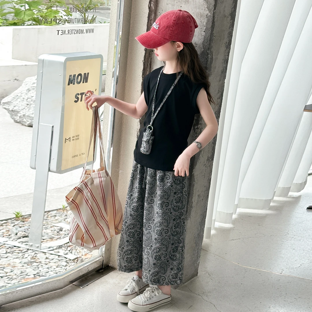 大女童装夏装6-12岁潮牌高级感无袖背心套装2025新款儿童夏季服饰