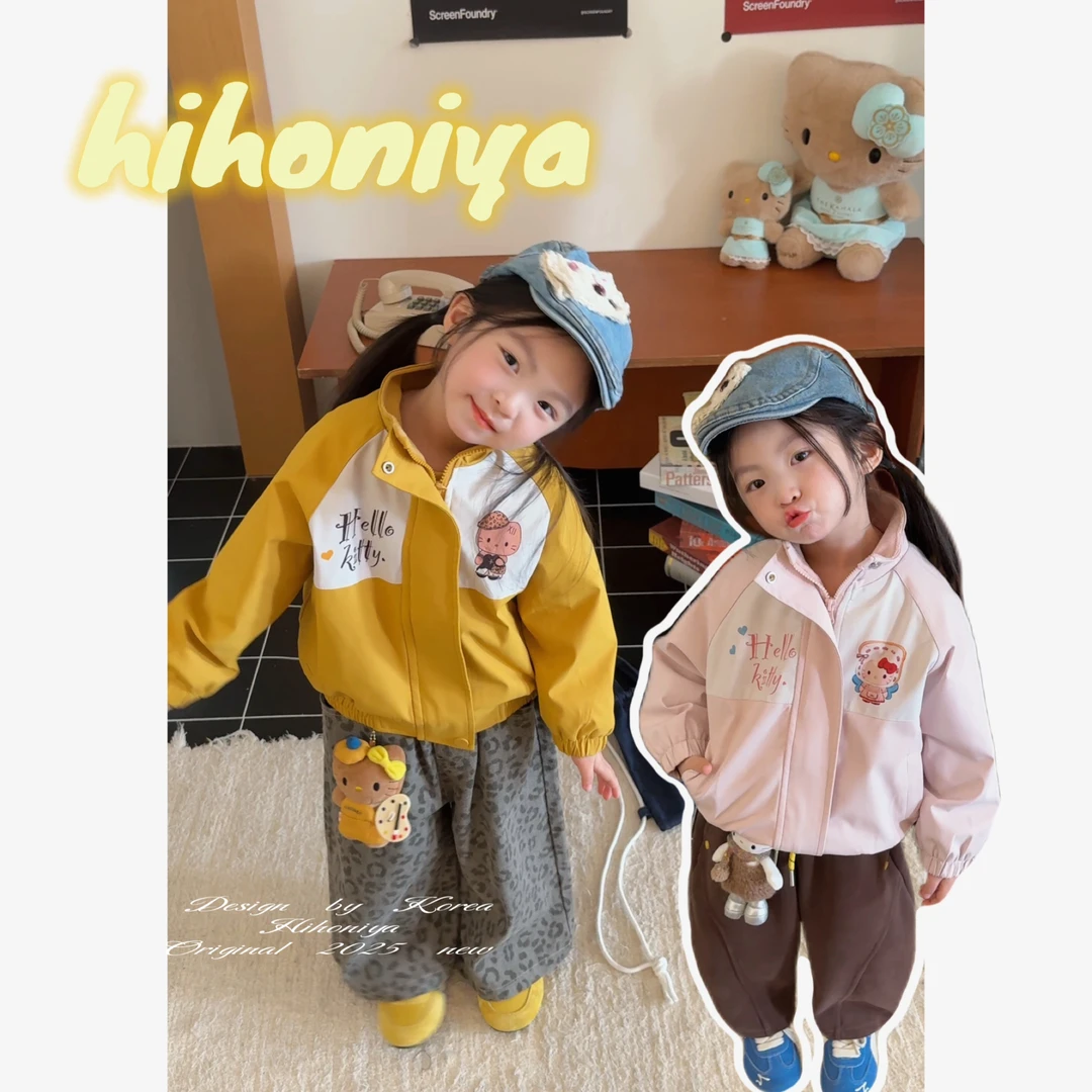 【芒果桃桃】二Hihoniya~2025秋季宝宝Kitty可爱立领加绒三防外套