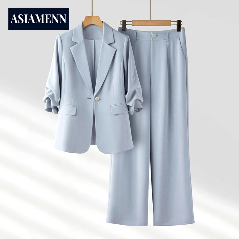 轻奢休闲阔腿西装套装女薄款职业装正装高级感2025新款小西服外套