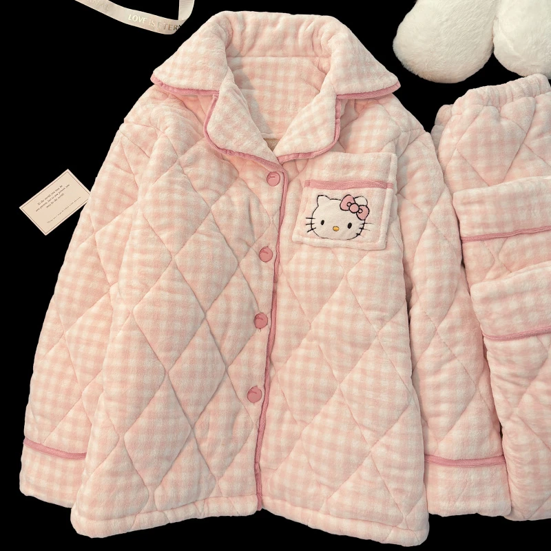 三层夹棉儿童睡衣冬季加绒加厚女童2025新款卡通珊瑚绒女孩家居服