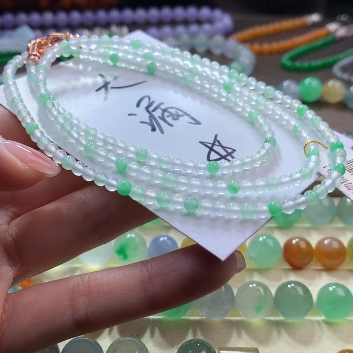 翡翠手链未镶嵌精品高冰小米双色项链卡3.5