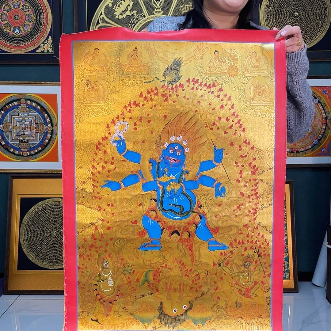 卷轴画大黑天手绘金箔唐卡
