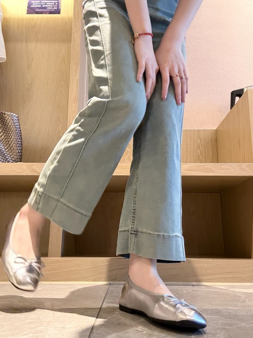 【羊陈通】四面弹浅色高腰直筒阔腿少女感牛仔裤女2025新款小个子