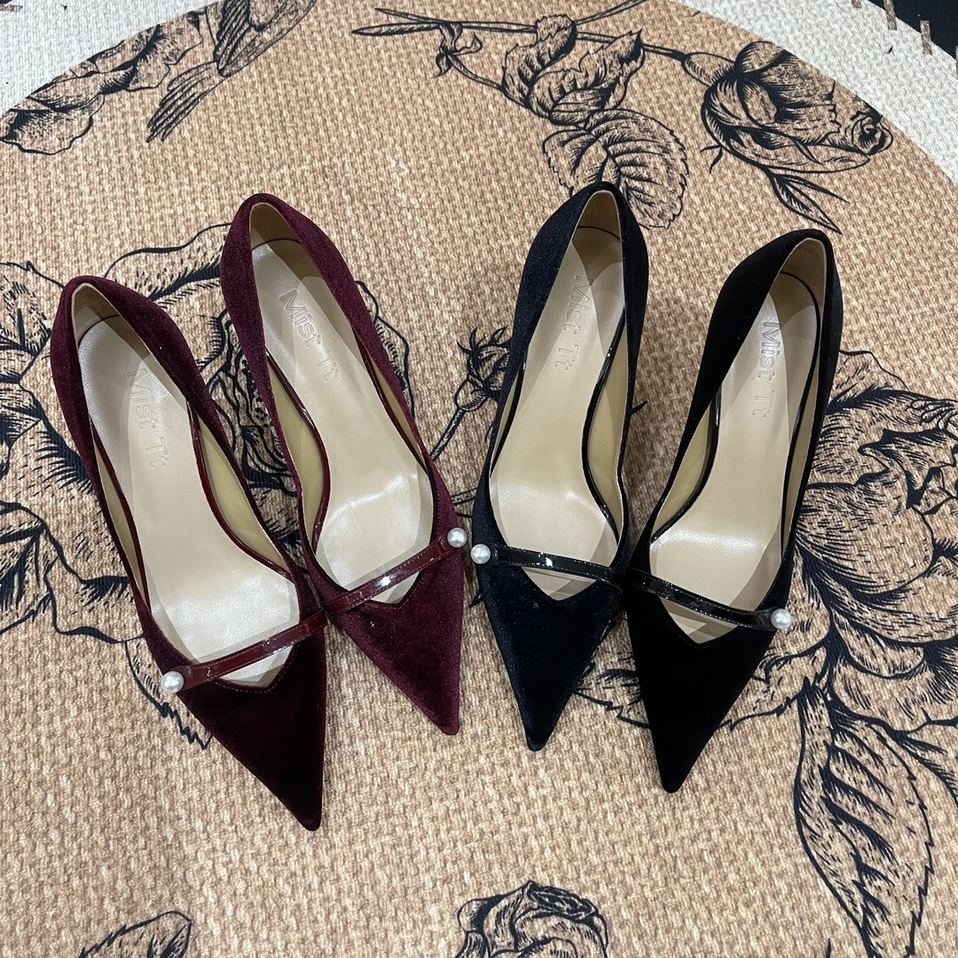 【Mist Tt】新款丝绒羊皮高跟鞋尖头2025年新款单鞋细跟浅口高跟鞋