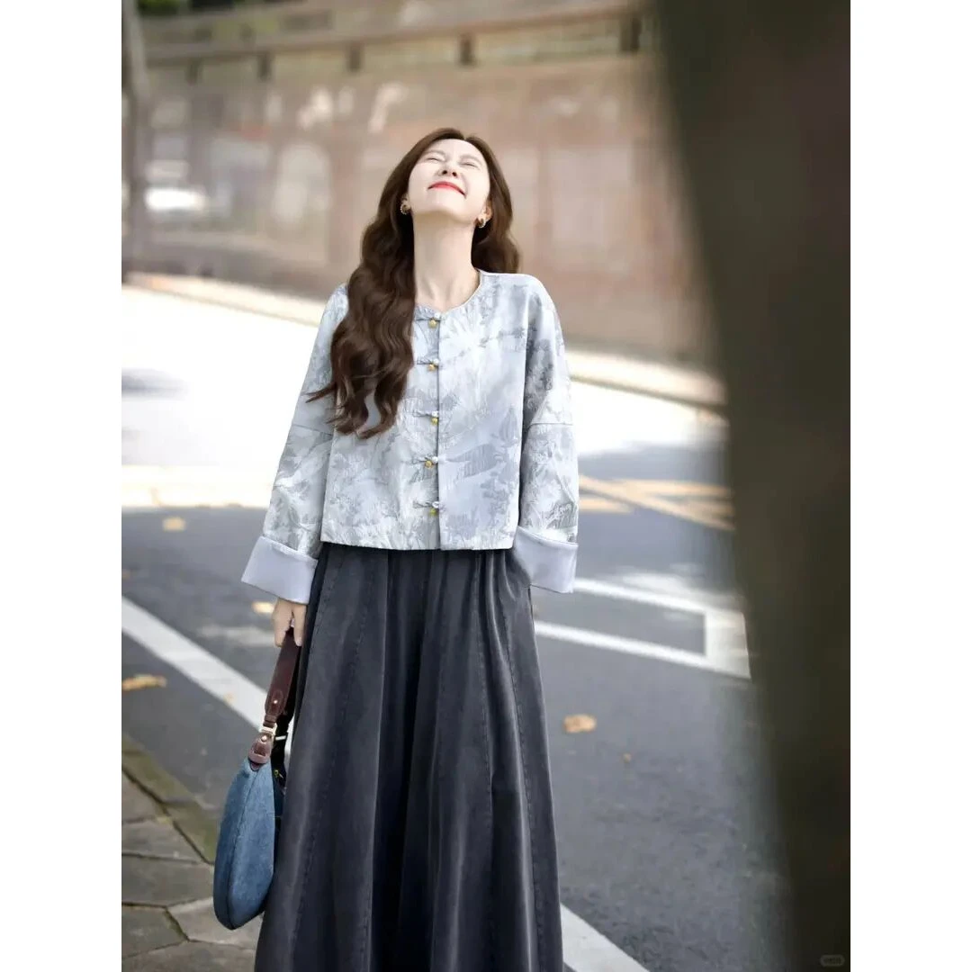 早春一整套女高级感穿搭新中式短外套阔腿裤大方得体的两件套装女