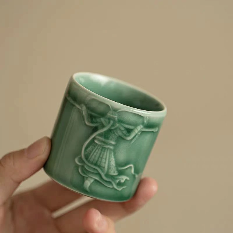 青瓷悟空杯陶瓷主人杯客杯家用个人专用品茗杯喝茶杯单杯功夫茶具