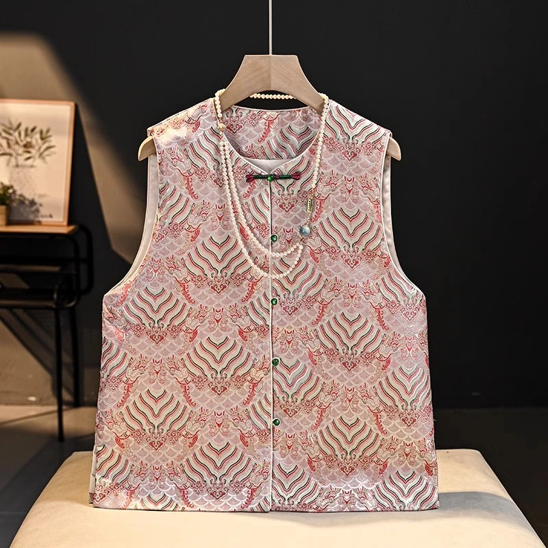 2025民族风新款新中式国风复古中国风马甲唐装提花上衣短女款外套