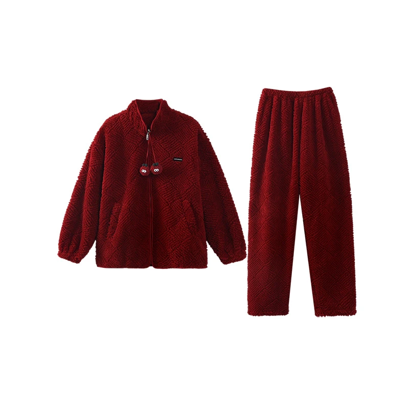 沁婧珊瑚绒情侣睡衣女冬季加厚本命年保暖红色新婚结婚家居服套装