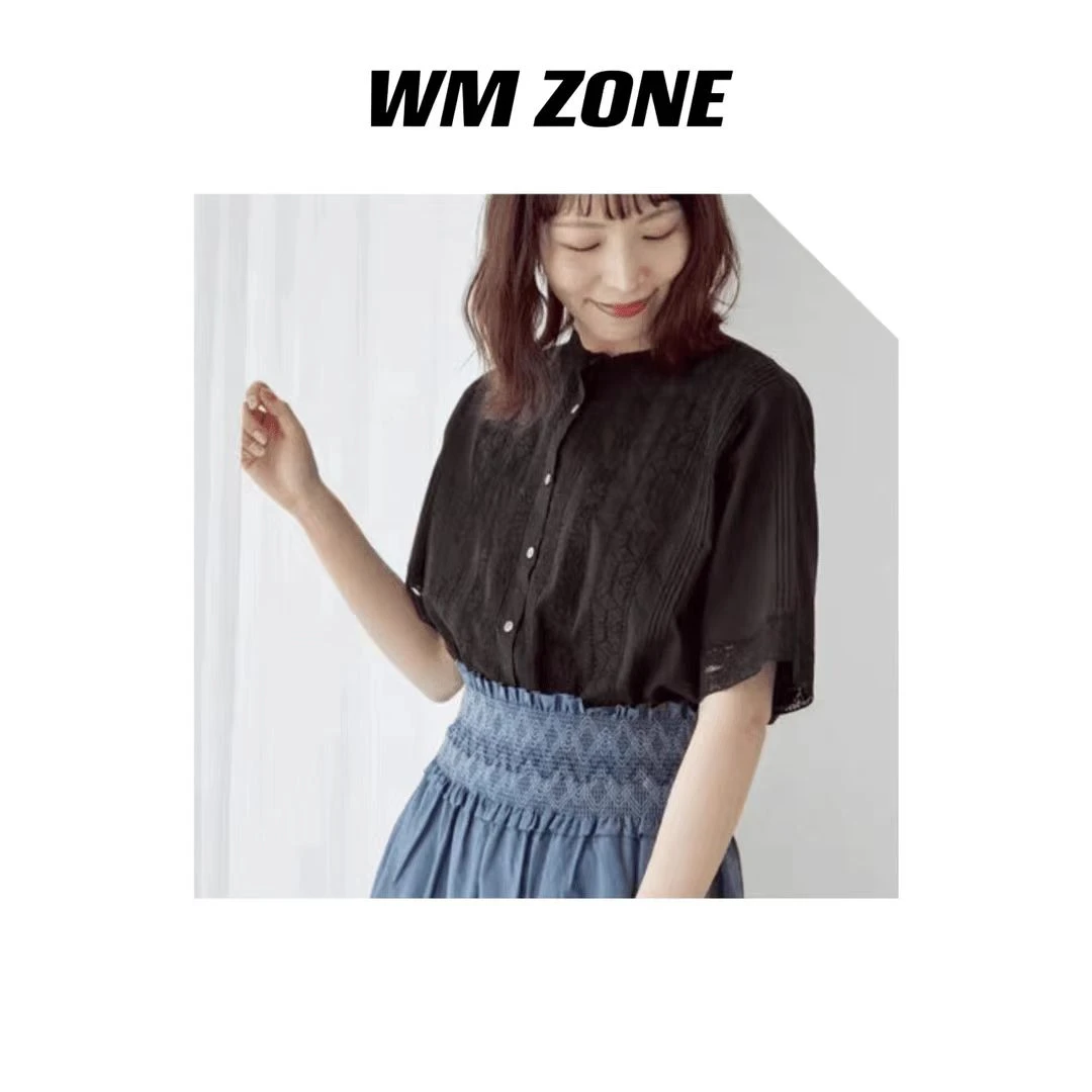 虎儿 3-8-2353 蕾丝拼接短袖衬衫