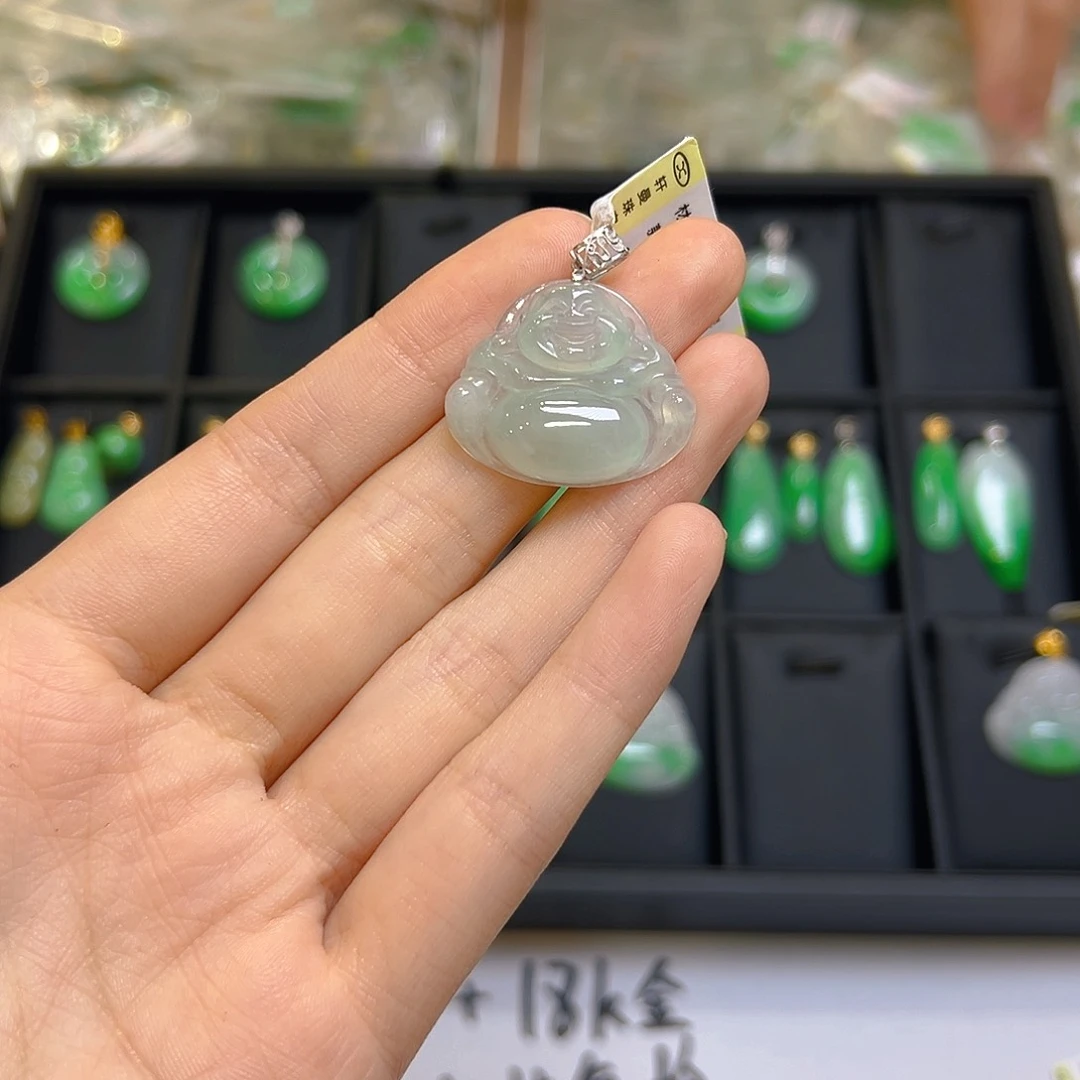 翡翠18K金镶嵌吊坠(不含链)我