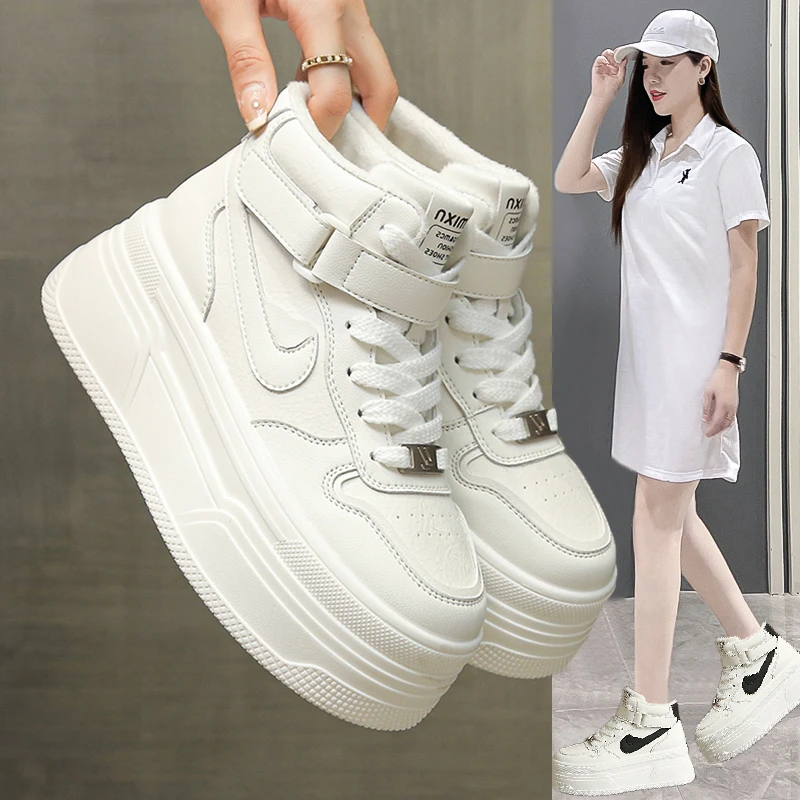 明星同款高帮鞋女2025新款冬爆款板鞋厚底松糕加绒休闲小白鞋棉鞋
