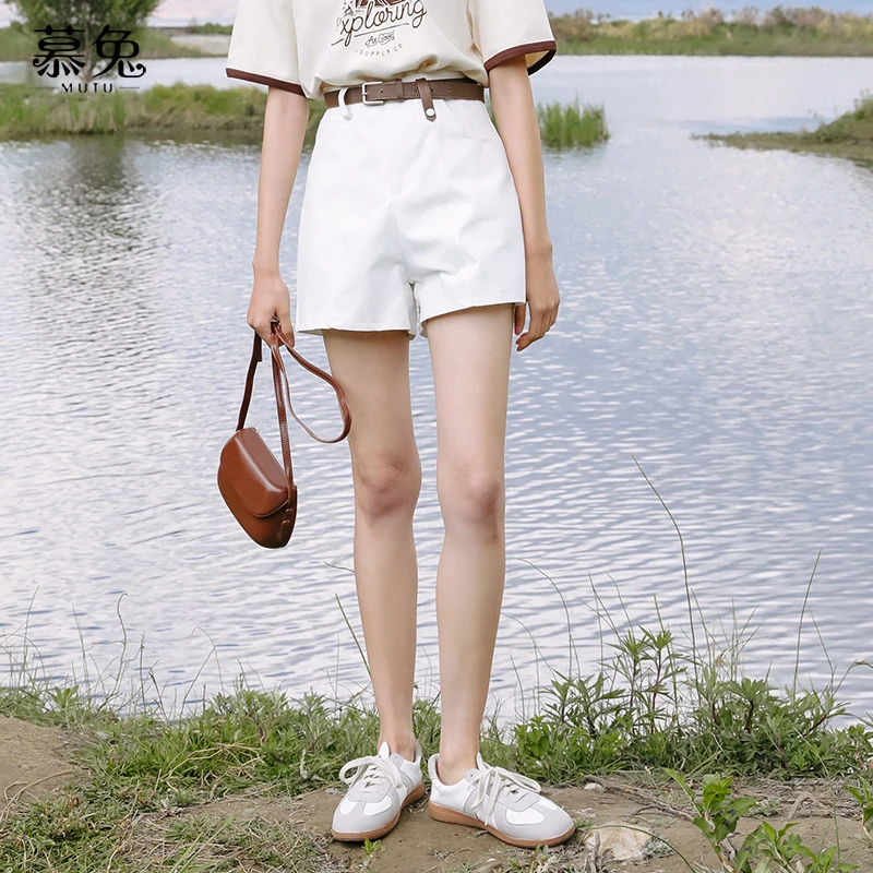 【小铃铛】MTA154休闲高腰阔腿短裤宽松显瘦裤子中裤白色五分裤薄款