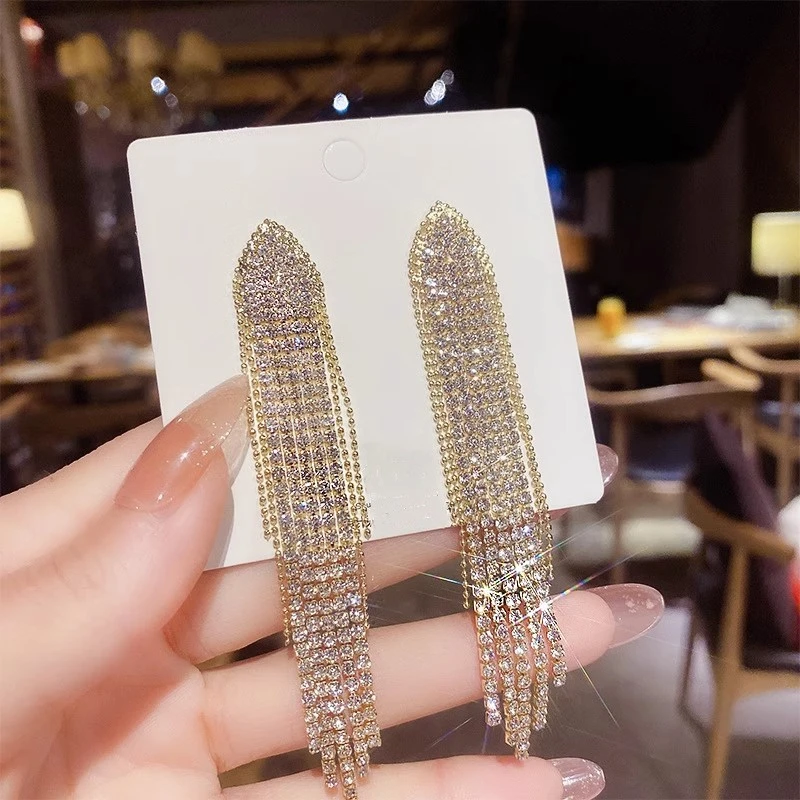 合金耳饰 8464菱形流苏耳环时尚长款耳坠网红超闪个性耳饰HP-A61