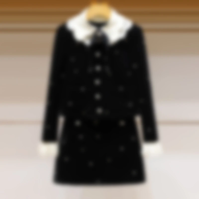 气质小香风丝绒套装女2025冬名媛满天星镶钻丝绒外套+高腰半身裙