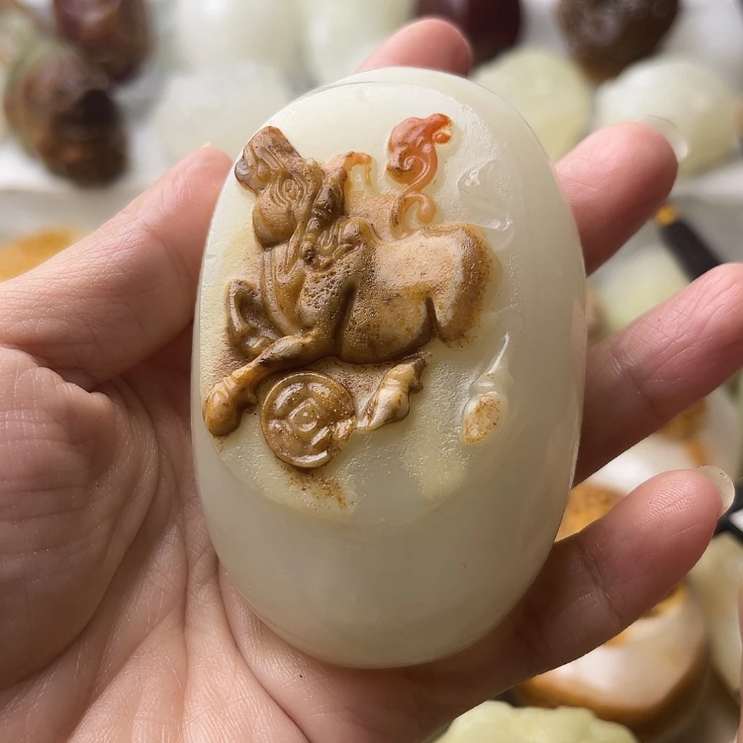 石材方解石手把摆件不退换牛