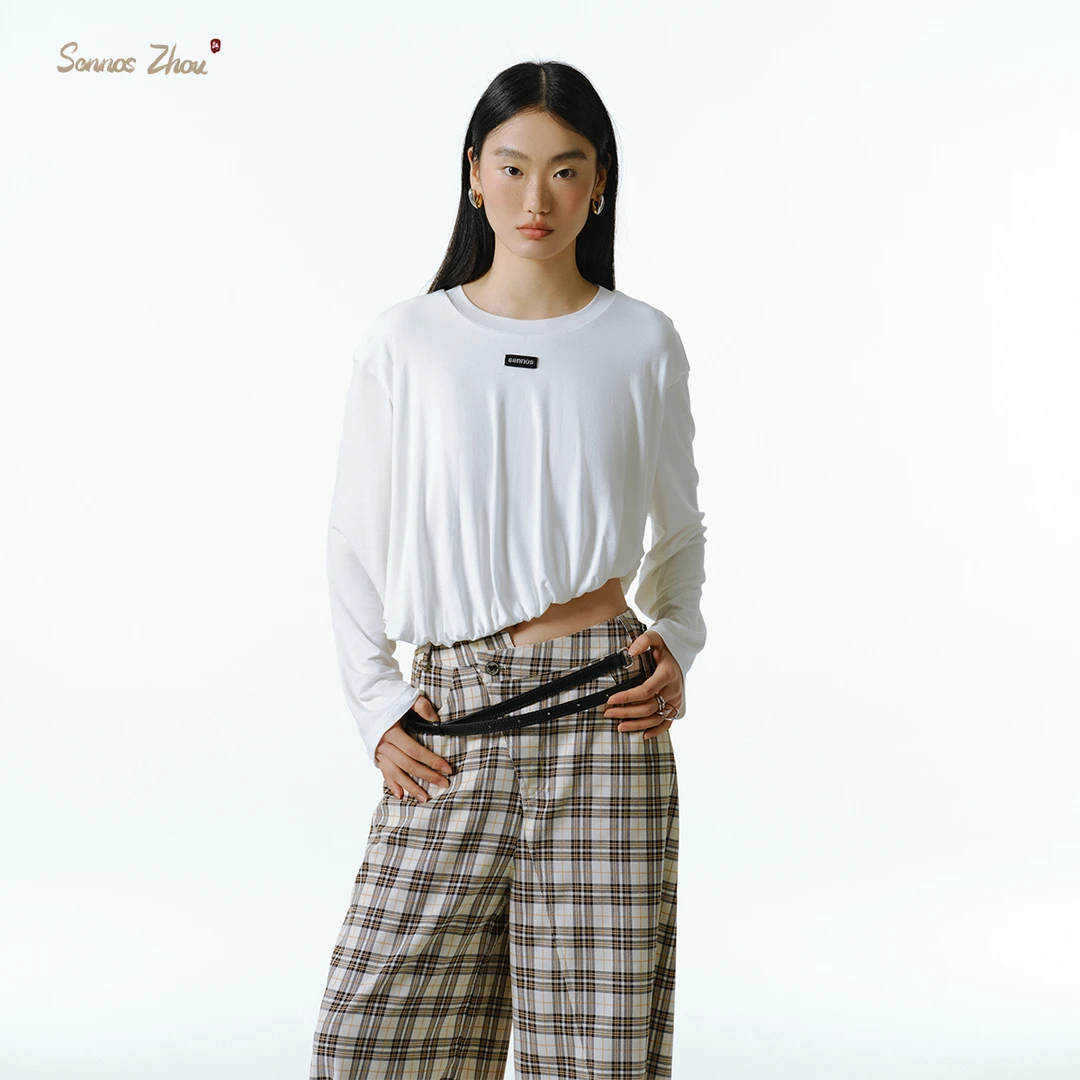 sennos zhou净化 不规则斜边抽皱T恤C51007
